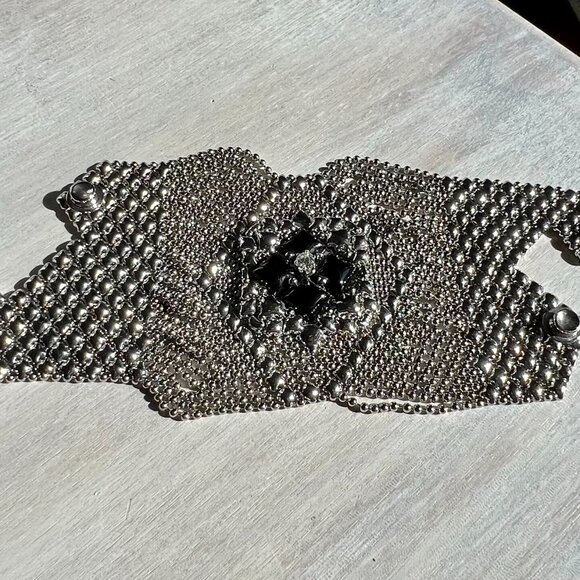 Gorgeous Unique Surgio Gutierrez Liquid Metal & Onyx Framed Zircon Bracelet - Picture 8 of 15